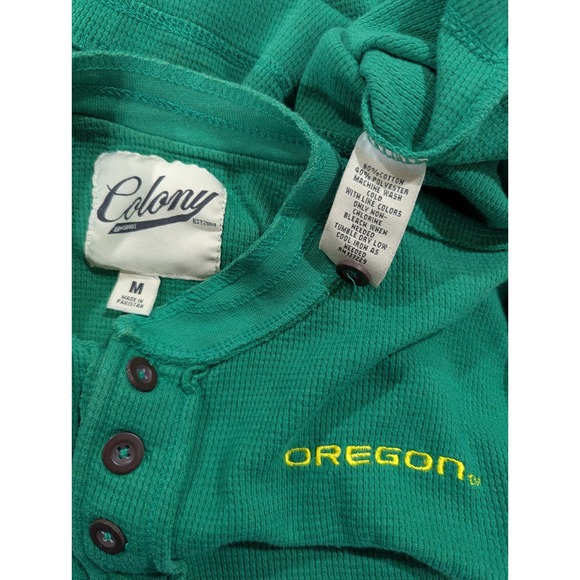 Colony Oregon Ducks Green Waffle Knit Long Sleeve Henley Shirt Mens M - Picture 3 of 9